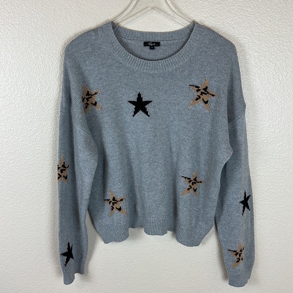 RAILS PERCI HEATHER GRAY ANIMAL STARS CASHMERE BLEND KNIT SWEATER - Picture 3 of 9